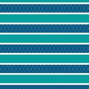 Horizontal Stripe with Ikat Weave in Navy, White and Teal - 4x4