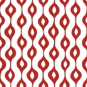 Hand Drawn Doodle Ogee Pinstripes, Poppy Red and White (Medium Scale)