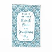 Large 27x18 Panel I Can Do All Things Through Christ Who Strengthens Me philippians 4:13 Christian Bible Verses Scripture Sayings and Hymns on Turquoise Blue