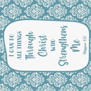 Large 27x18 Panel I Can Do All Things Through Christ Who Strengthens Me philippians 4:13 Christian Bible Verses Scripture Sayings and Hymns on Turquoise Blue