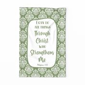Large 27x18 Panel I Can Do All Things Through Christ Who Strengthens Me philippians 4:13 Christian Bible Verses Scripture Sayings and Hymns on Moss Green