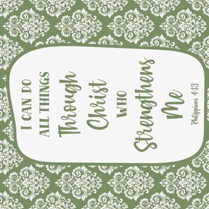 Large 27x18 Panel I Can Do All Things Through Christ Who Strengthens Me philippians 4:13 Christian Bible Verses Scripture Sayings and Hymns on Moss Green