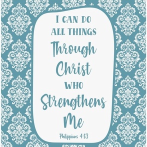 14x18 Panel I Can Do All Things Through Christ Who Strengthens Me philippians 4:13 Christian Bible Verses Scripture Sayings and Hymns on Turquoise Blue