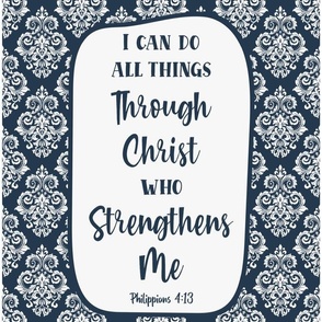14x18 Panel I Can Do All Things Through Christ Who Strengthens Me philippians 4:13 Christian Bible Verses Scripture Sayings and Hymns on Navy