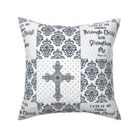 Bigger Scale Patchwork 6" Squares I Can Do All Things Through Christ Who Strengthens Me Philippians 4:13 Christian Bible Verses Scripture Sayings and Hymns for Cheater Quilt or Blanket White and Navy