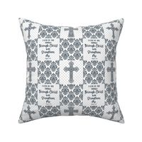 Smaller Scale Patchwork 3" Squares I Can Do All Things Through Christ Who Strengthens Me Philippians 4:13 Christian Bible Verses Scripture Sayings and Hymns for Cheater Quilt or Blanket White and Navy