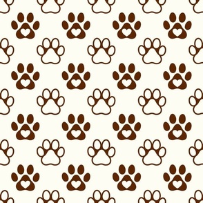 Bigger Scale Paw Prints Brown Cinnamon on Natural Ivory 