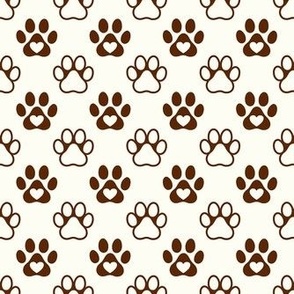 Smaller Scale Paw Prints Brown Cinnamon on Natural Ivory