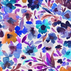 Painted floral Blue tones multicolor watercolor surface