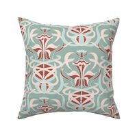 Dance of the Daffodil - Art Nouveau - Light Teal/Blush Pink - 20 inch