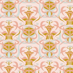 Dance of the Daffodil - Art Nouveau - Peach/Blush Pink/Mustard - 20 inch