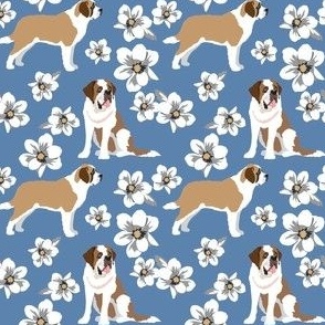 Magnolia St Bernard Dog Puppy small print blue denim white magnolia flower floral dog fabric