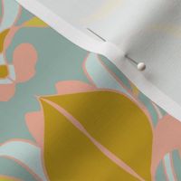 Art Nouveau Iris - Light Teal/Mustard/Coral Pink - 20 inch