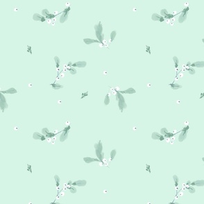 Berries and leaves sparse sage green muted