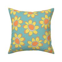 retro floral daisy teal 