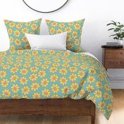 retro floral daisy teal 