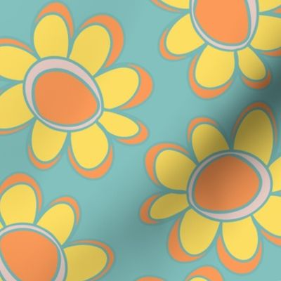 retro floral daisy teal 