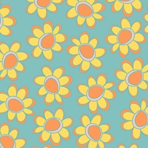 retro floral daisy teal 