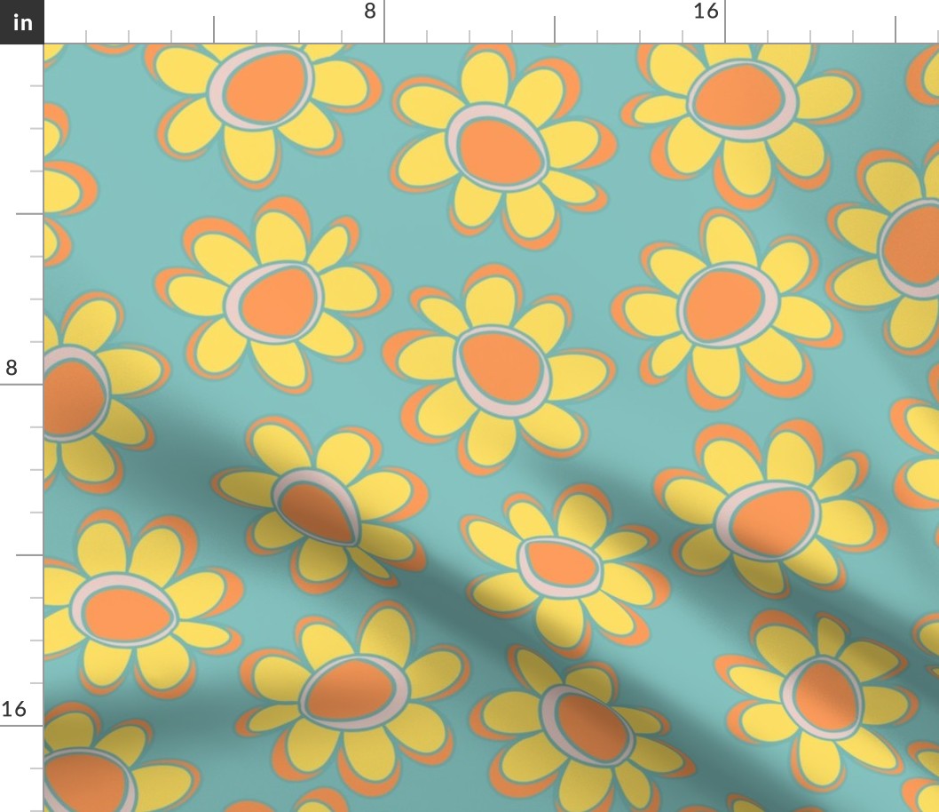 retro floral daisy teal 