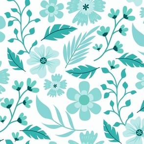 Mid Century Flower And Leaf Pattern Fresh Mint