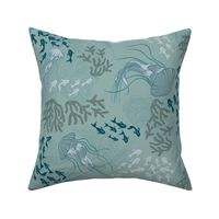 Coralreef with Jellyfish in green blue