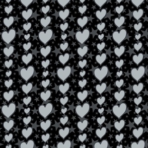 M - Black Hearts & Stars – Valentines Love Heart Stripe