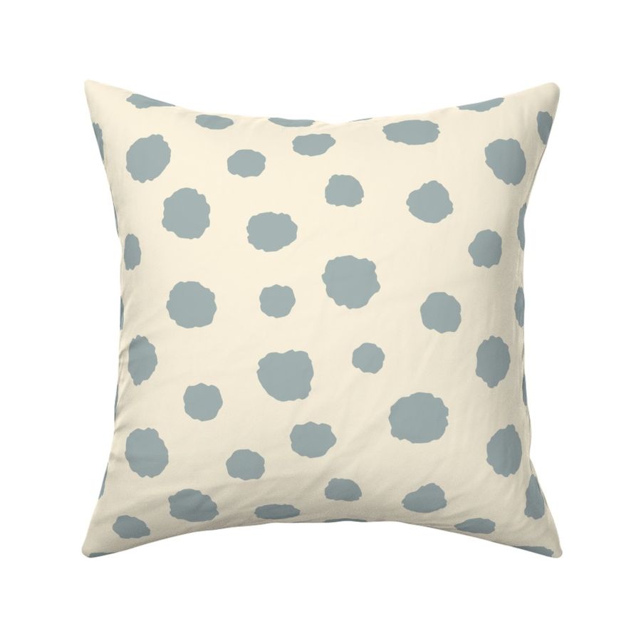 Art Deco Bi-plane Clouds - retro stone steel blue on cream polka dots