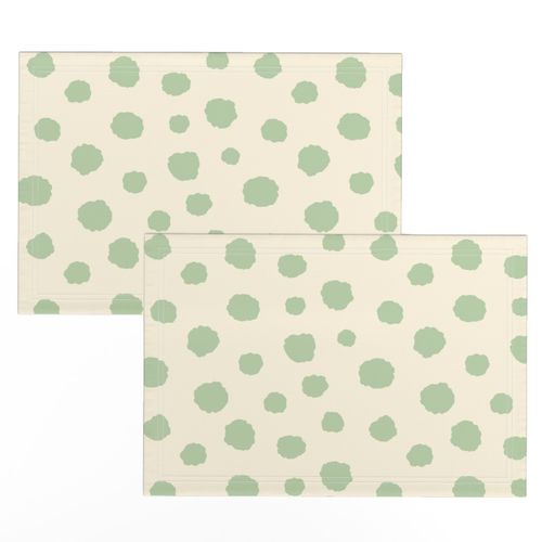 Art Deco Bi-plane Clouds - retro fern mint green on cream polka dots