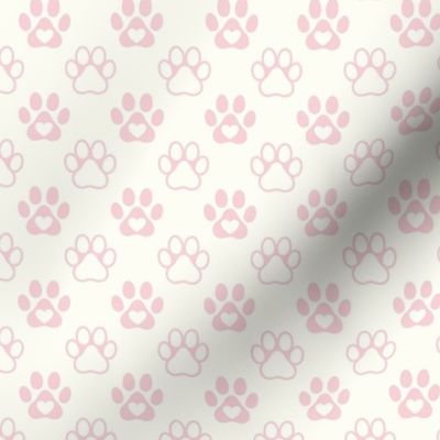 Smaller Scale Paw Prints in Cotton Candy Pink on Natural Ivory