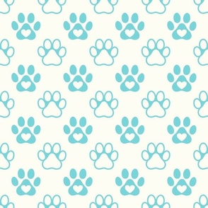 Bigger Scale Paw Prints in Pool Blue on Natural Ivory