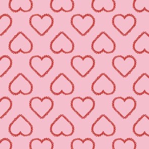 Medium Valentines Hearts Block Print - Red and Pink