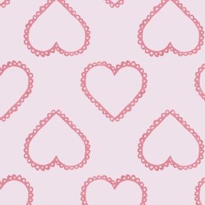 Large Valentines Hearts Block Print - Two Tone Pink