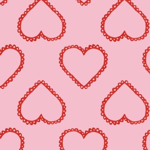 Large Valentines Hearts Block Print - Red and Pink