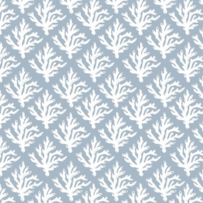 New! Smaller Scale Coral Branch Block Print - Marine Layer Blue/Grey Reversed