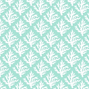 New! Smaller Scale Coral Branch Block Print - Tropical Lagoon Turquoise/Aqua Reversed