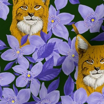 10' lynx in lilac watercolor flowers - dark green 