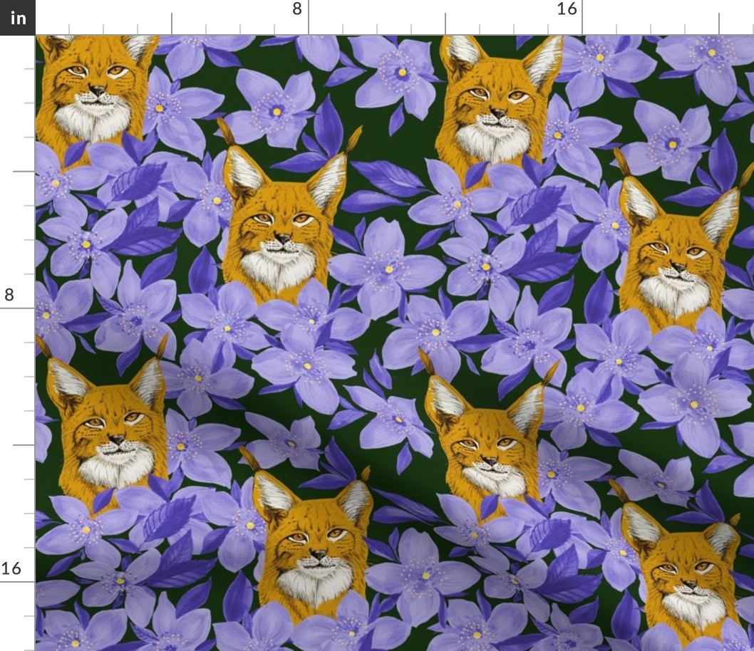 10' lynx in lilac watercolor flowers - dark green 