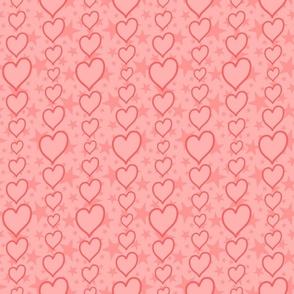 M - Peach Hearts & Stars – Light Pastel Coral Valentines Love Heart Stripe