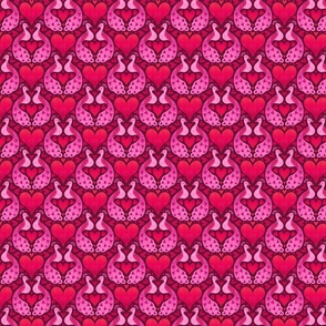 S – Red Peacock Hearts – Burgundy & Pink Peacocks in Love Damask Heart Pattern
