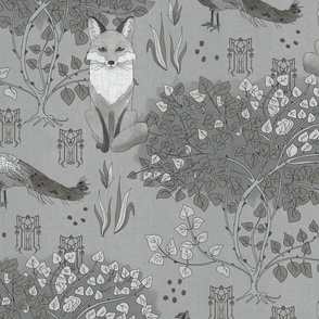 Gray Fox Art Nouveau -gray on gray (large scale)