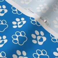 Smaller Scale Paw Prints White on Bluebell