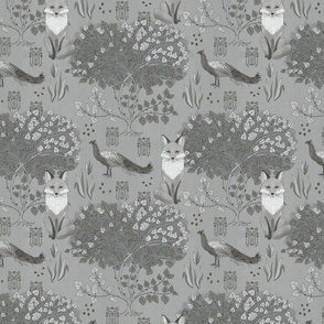 Gray Fox Art Nouveau-gray on gray (medium scale)