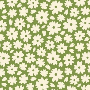 Ditsy flowers / Large scale / Green+beige