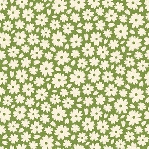 Ditsy flowers / Medium scale / Green+beige