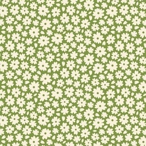 Ditsy flowers / Small scale / Green+beige