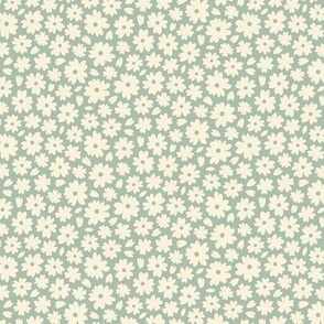 Ditsy flowers / Small scale / Sage+beige