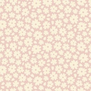 Ditsy flowers / Medium scale / Baby pink+beige