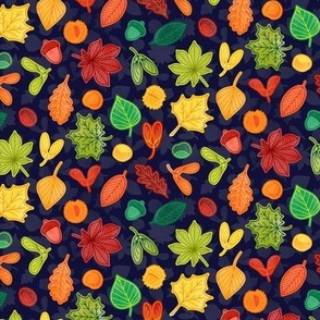 Autumn Leaves - SMALL - Watercolor Fall Multicolor Navy Blue