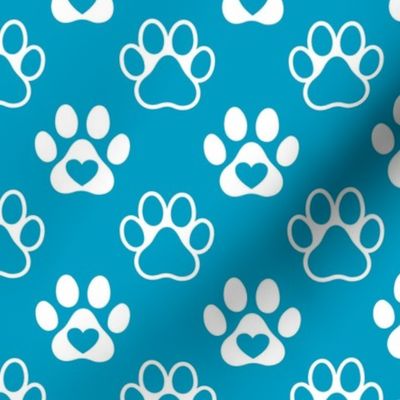 Bigger Scale Paw Prints White on Caribbean Blue