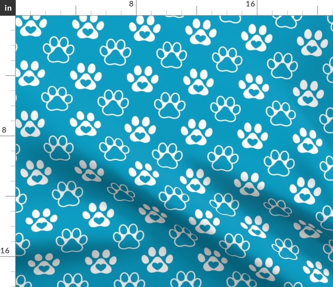 Bigger Scale Paw Prints White on Caribbean Blue